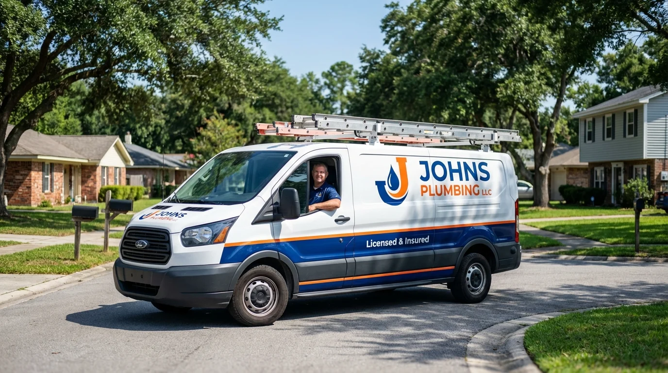 Johns Plumbing LLC service van in Nacogdoches, TX