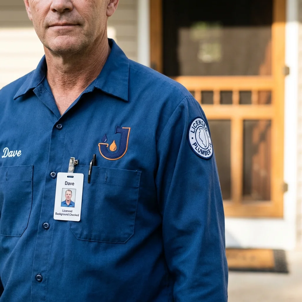 Licensed plumber showing ID badge in Nacogdoches, TX