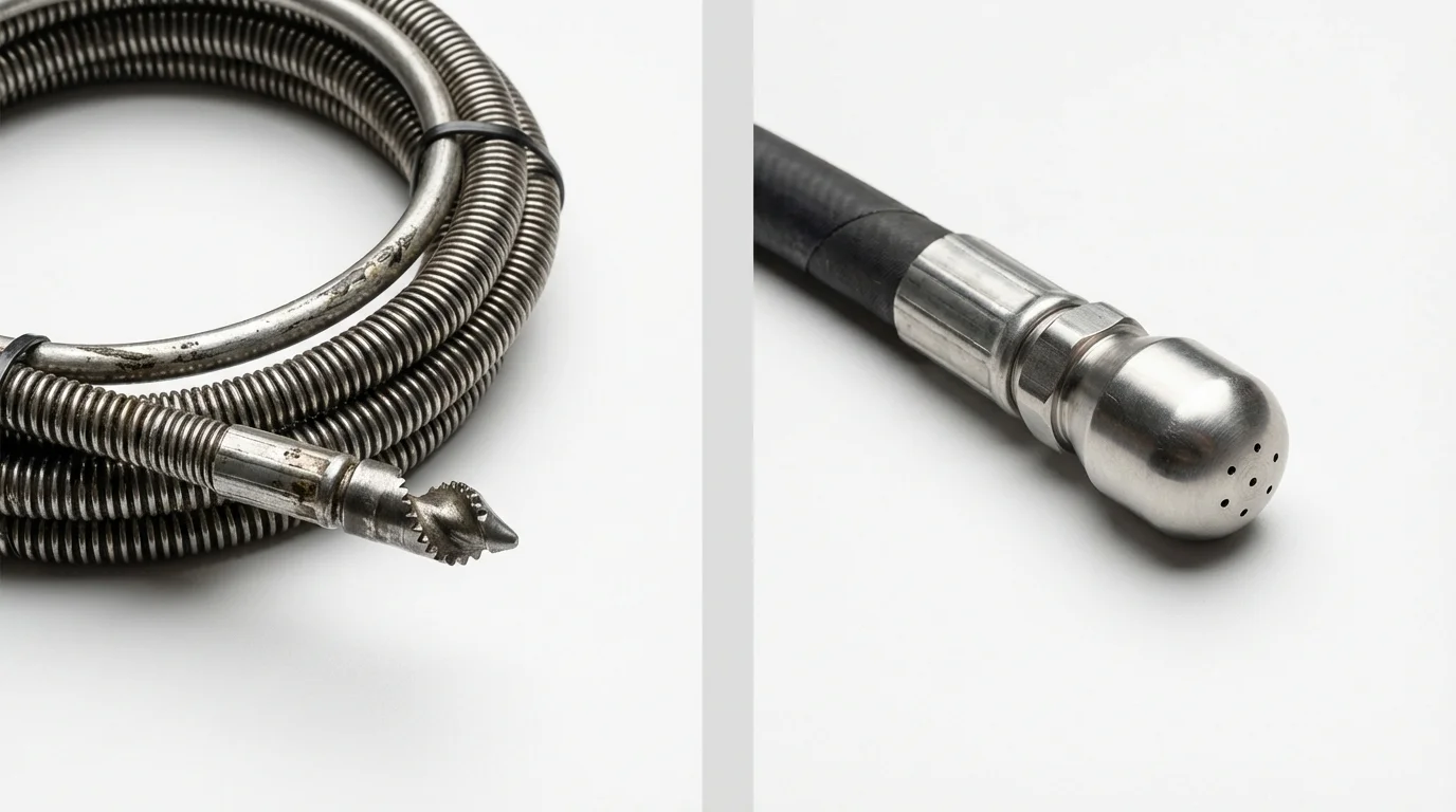 Drain snake cable and hydro jetting nozzle used for drain cleaning in Nacogdoches, TX