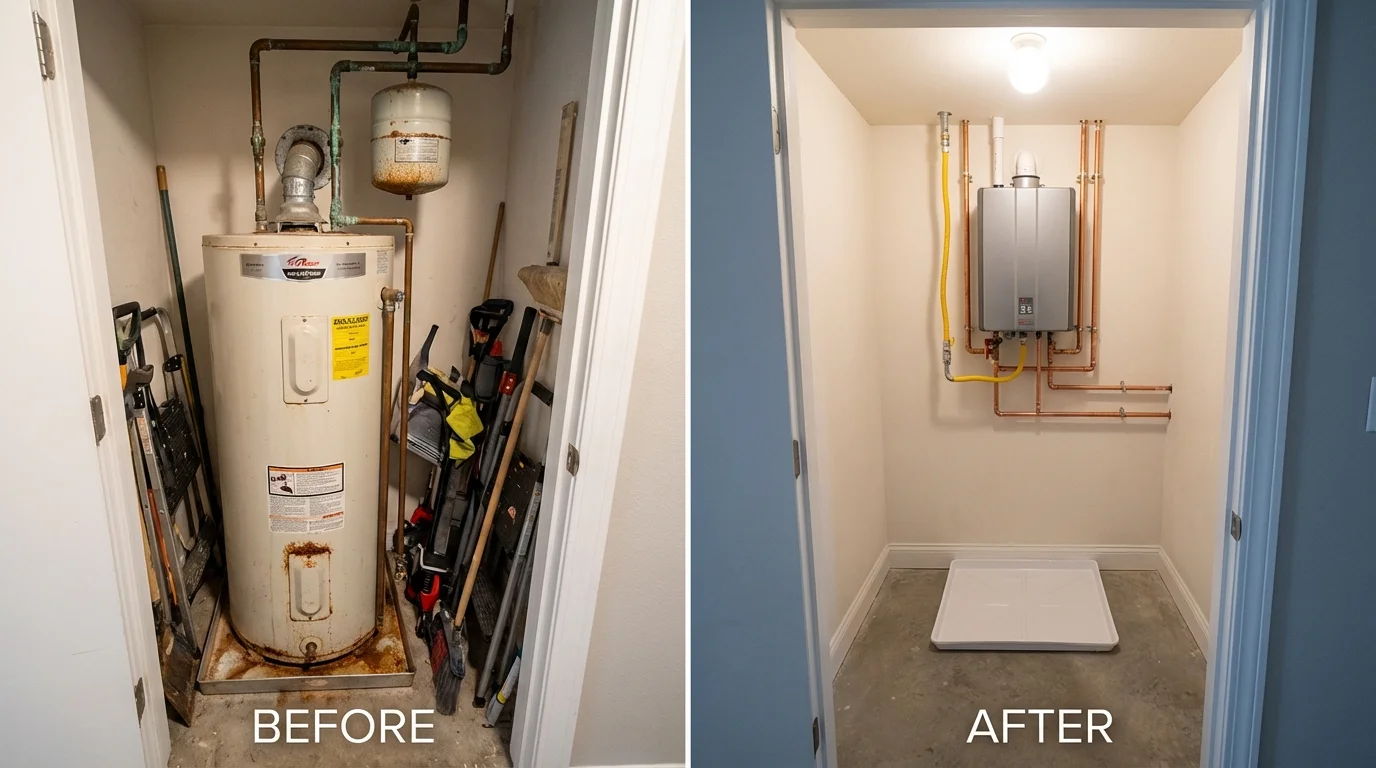 Tank water heater versus wall-mounted tankless unit comparison for Nacogdoches, TX homeowners