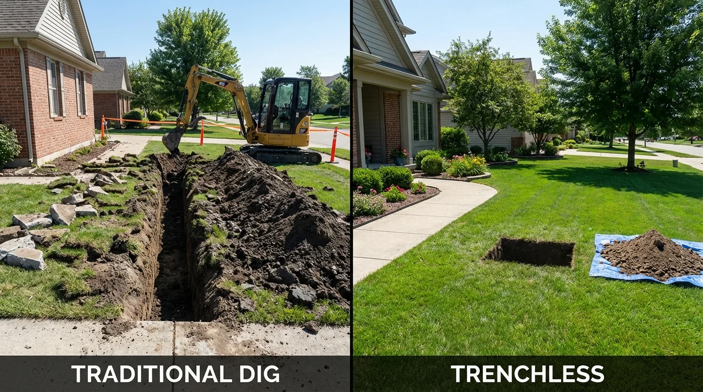 Trenchless sewer repair with minimal yard damage versus traditional excavation in Nacogdoches, TX